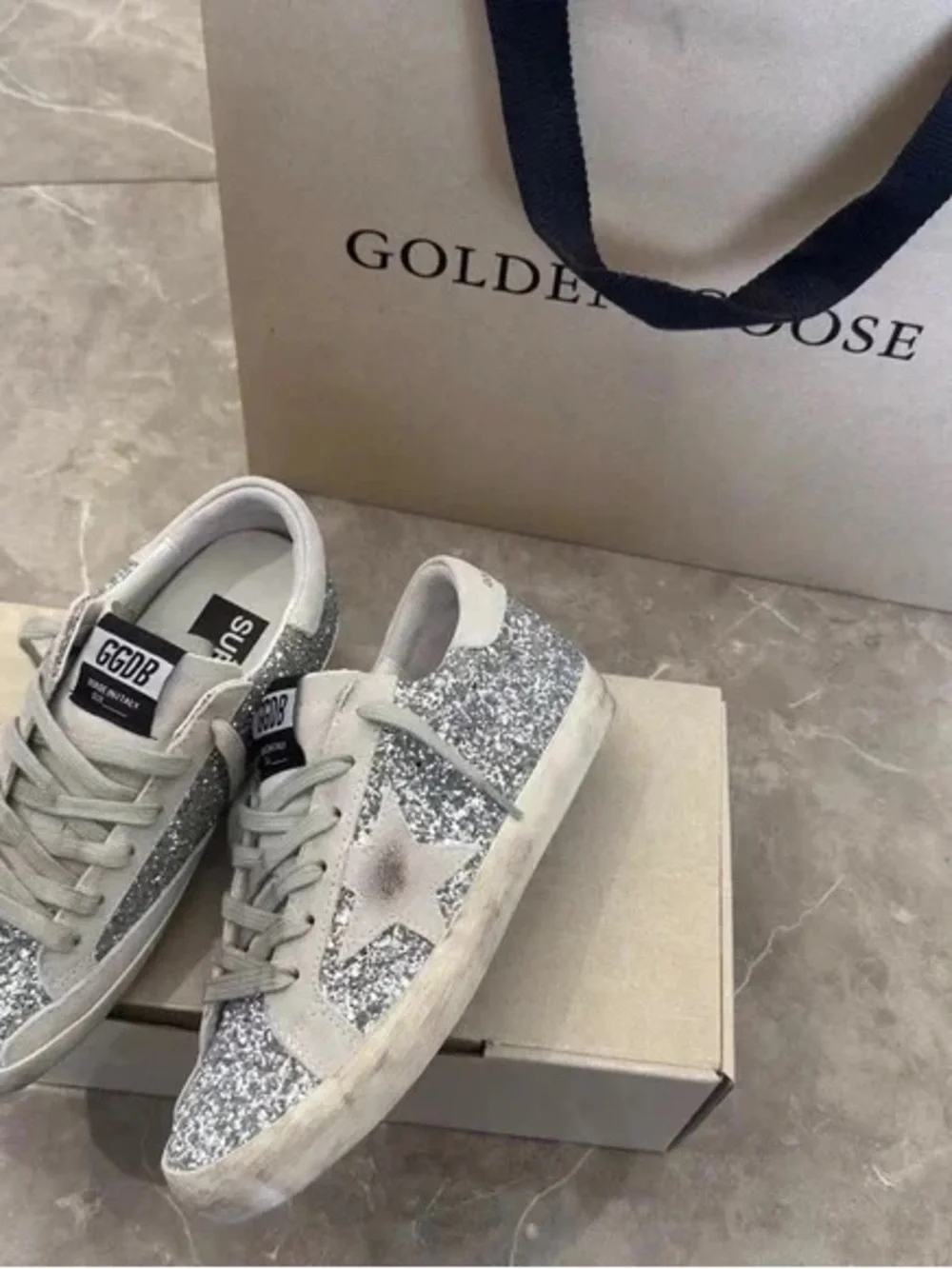Golden Goose Silver Glitter Superstar Sneakers with Star Detail - Picture 3 of 9